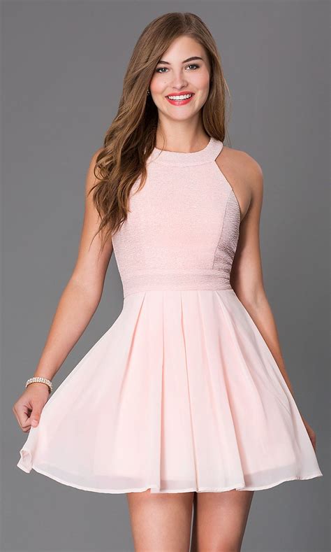 Pink Short Sleeveless Fit And Flare Party Dress Looks Vestidos