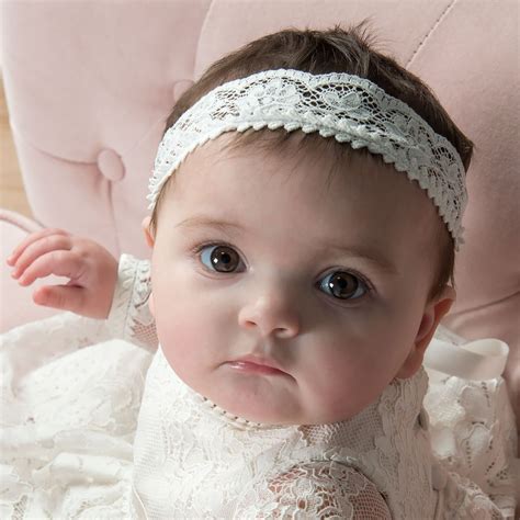 Wide Lace Christening headband - Baby girl headband Vintage Baptism