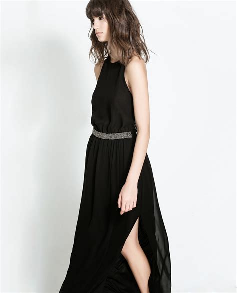 Zara New Collection Evening Black V Back Long Maxi Dress Ebay