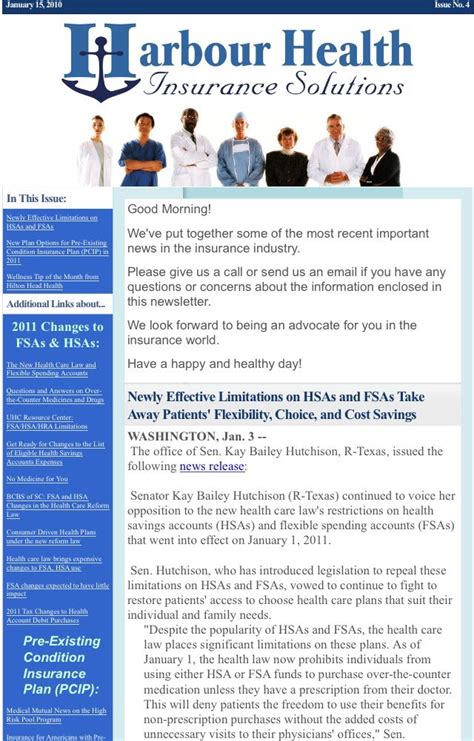 The california pcip health insurance program offers coverage for a wide range of medical care the monthly premiums of the california pcip health insurance programs range between $107 to $557. January 2011 Newsletter | In This Issue: Newly Effective Limitations on HSAs and FSAs | New Plan ...