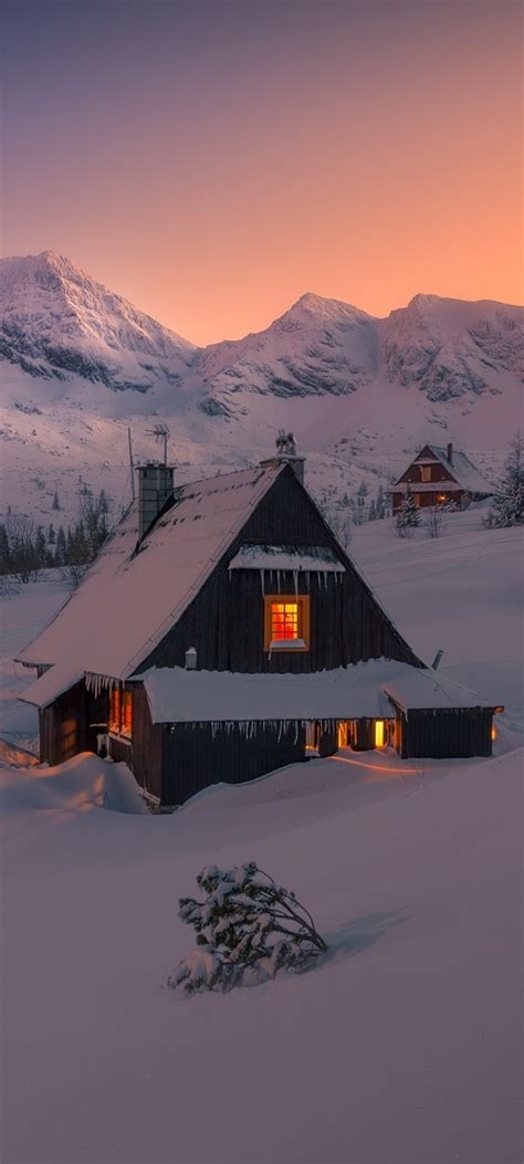 1080x2400 Evening In Winter Snowy House 1080x2400 Resolution Wallpaper
