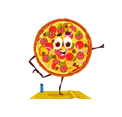 Premium Vector Cartoon Funny Pizza Character On Yoga Fitness