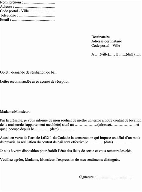 Modele Lettre Resiliation Bail Location Meublã© Financial Report