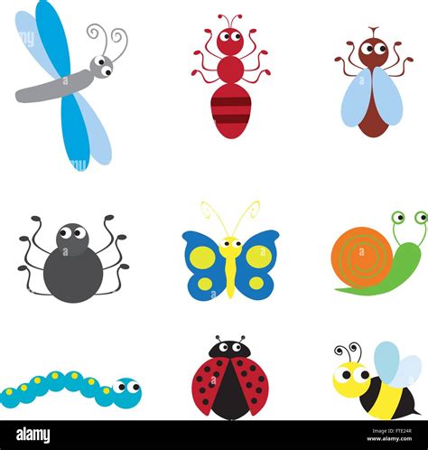 Vector Illustration Of Set Of Different Fun Bugs Stock Vector Image