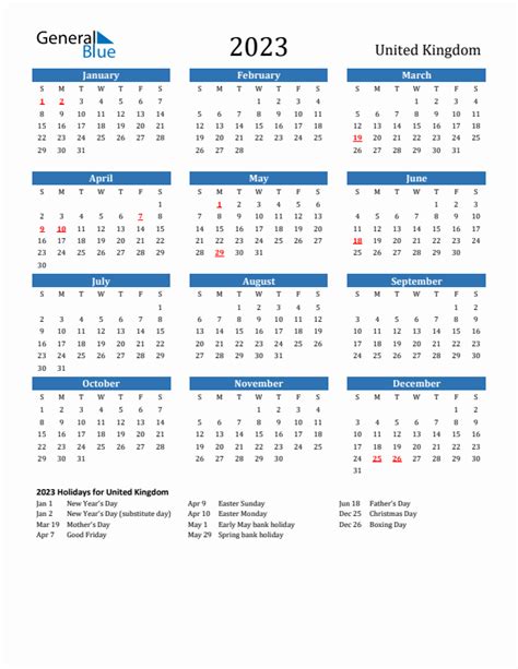 2023 Calendar With Holidays Printable Uk Get Calendar 2023 Update