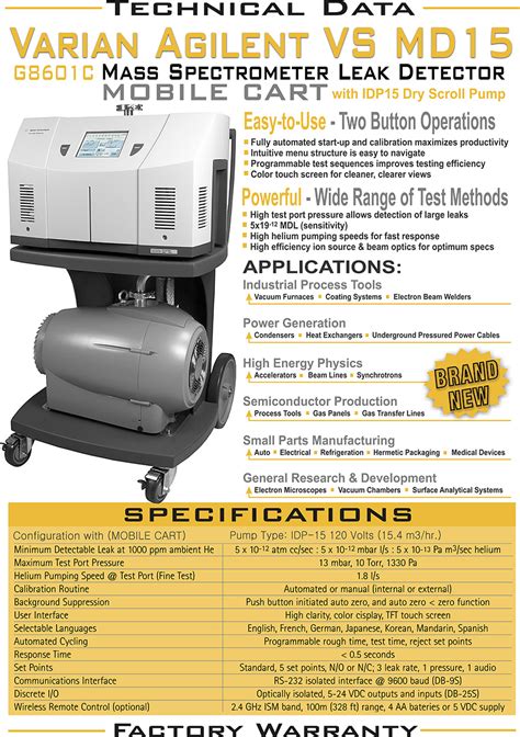 Mass spectrometry is highly sensitive as a detection technique of analytes. Ideal Vacuum | Agilent Varian VS Mobile Cart Helium Mass ...