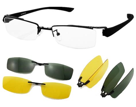 Agstum Mens Half Rimless Myopia Glasses Frame Magnetic Clip On Sunglasses Black Frame With 2pcs