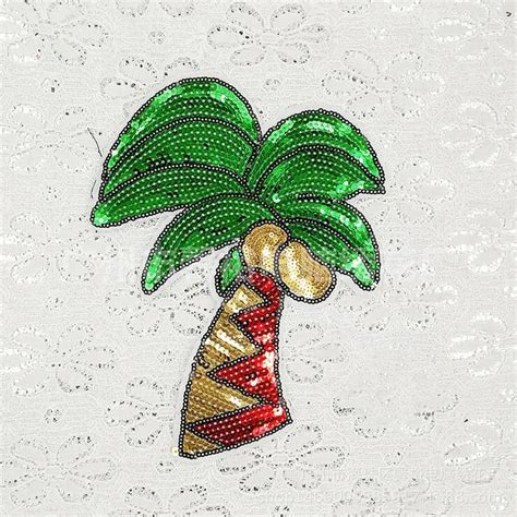 Cartoon Sequins Coconut Tree Patches For Clothing Iron On Embroidered