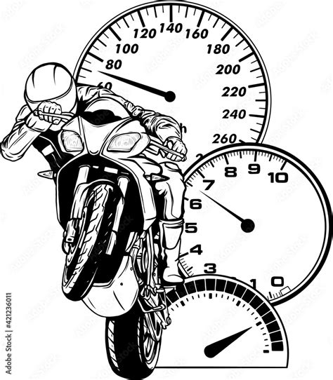 Vecteur Stock Draw In Black And White Of Motorbike With Rider Vector