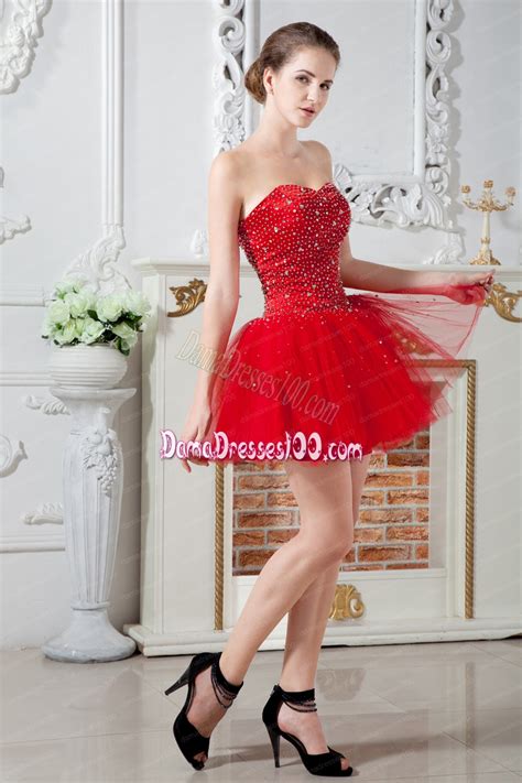 Red Dama Dress A Line Sweetheart Mini Length Tulle Beading