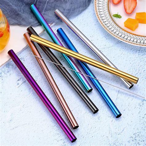 Colourful Long Stainless Steel Metal Drinking Straws Reusable Drinking