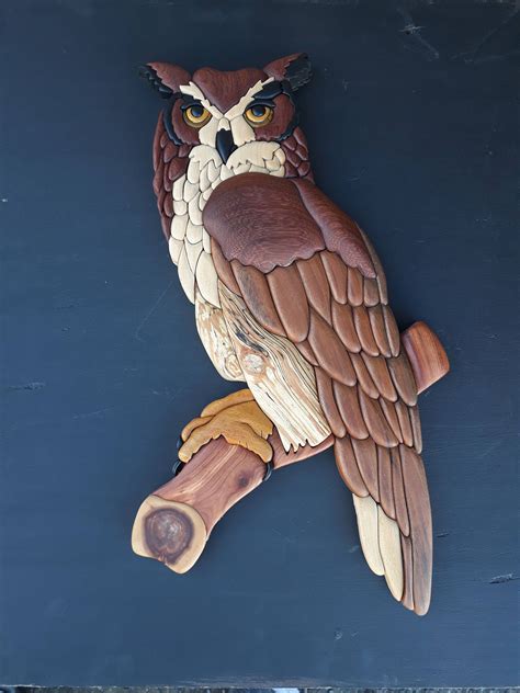 İntarsia Owl Woodworking Home Decor Wall Decor Animal Owl Birds