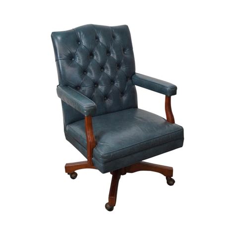 Vintage Blue Tufted Leather Executive Desk Chair Chairish
