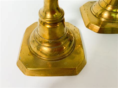 Pair Vintage Georgian Brass Candlesticks Matching Set Of 2 Of Brass