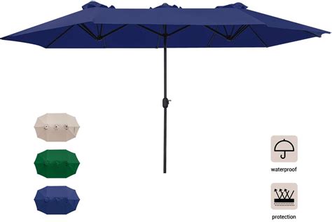 Walnew 15 Ft Dark Blue Patio Double Sided Outdoor Twin Table Umbrella