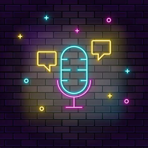 Premium Vector Microphone Smart Chat Bobble Icon Neon On Wall Dark