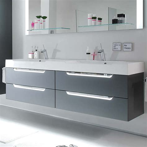 If you're designing a more compact bathroom, choose a slimline vanity unit to slot neatly beneath your small sink. Solitaire 7020 4 Drawer Wall Hung Double Bathroom Vanity ...