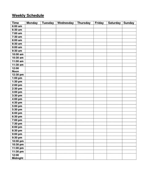 printable weekly schedule template excel word