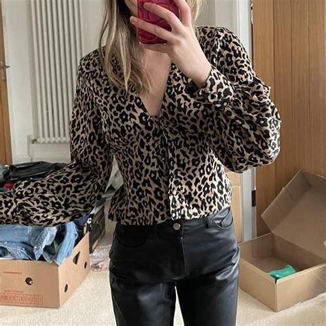 Topshop Satin Leopard Print Button Up Blouse With Depop