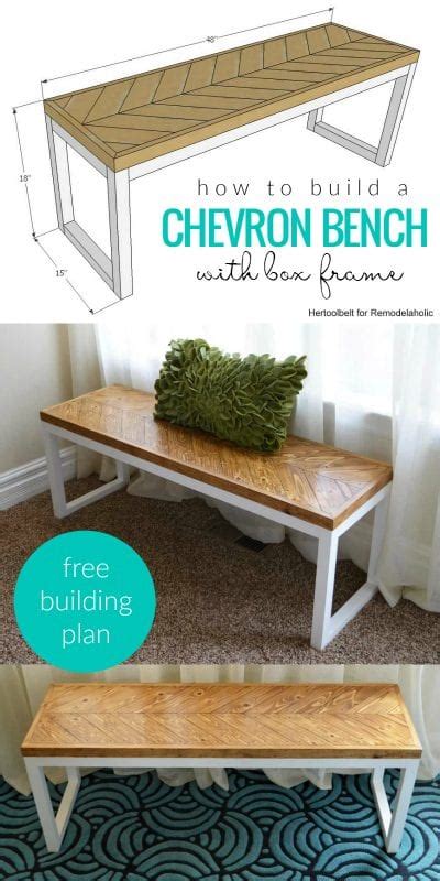 Solid striped block feet show off the rich brown and cream hues that are reflected in the diamond pattern across the top of the bench. Remodelaholic | DIY Wood Chevron Bench with Box Frame