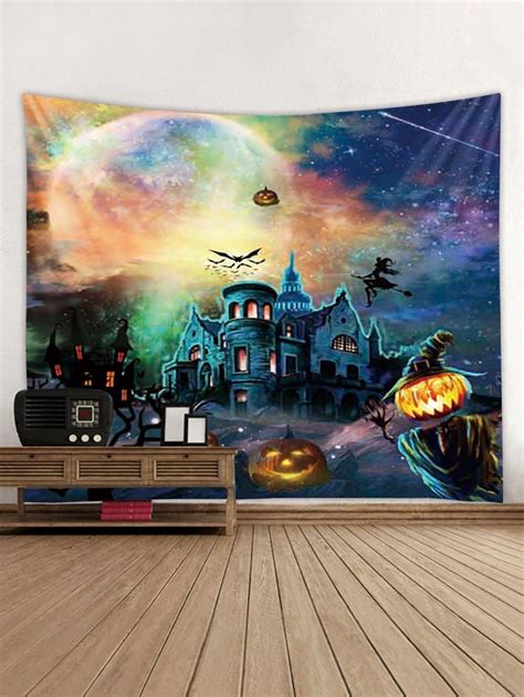 Halloween Pumpkin Castle Witch Tapestry Wall Decoration Witch
