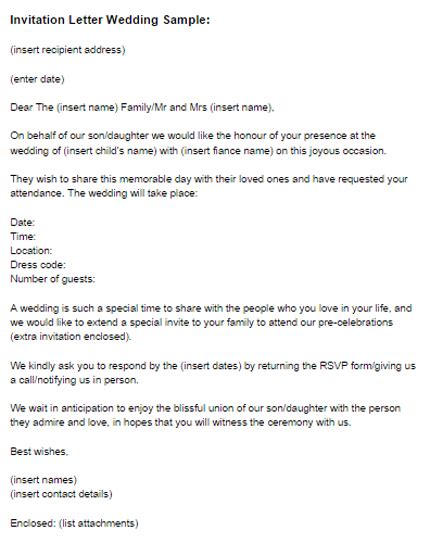 The letter is then sent to the nonimmigrant alien. Invitation Letter Wedding Sample | Just Letter Templates