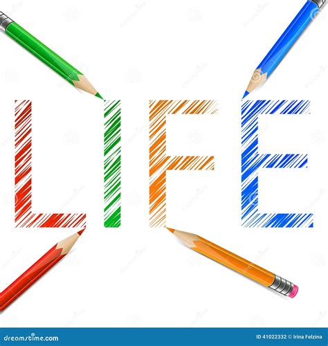 Life Word Drawn With Pencils Stock Vector Illustration Of Stationery