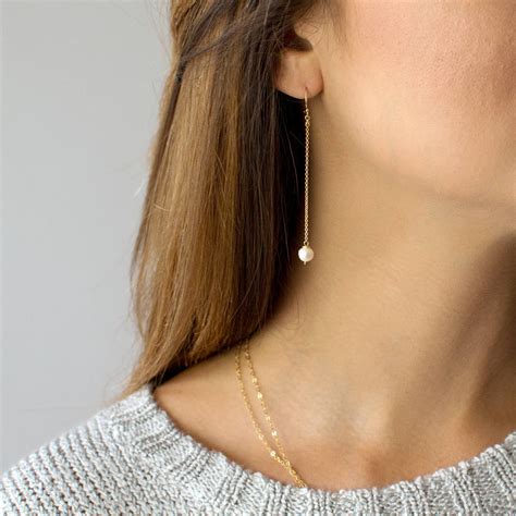 Pearl Chain Earrings Long Dangle Earrings For Women Dainty Earrings