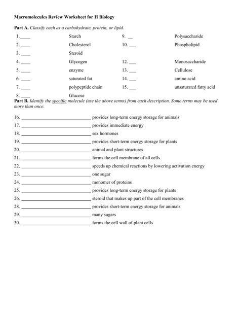 Macromolecules worksheet 25 answers