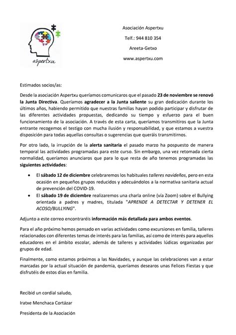 Carta Dirigida A Los Socios Curso 2020 2021