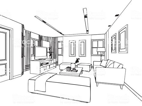 Outline Sketch Drawing Perspective Of A Interior Space Drawing