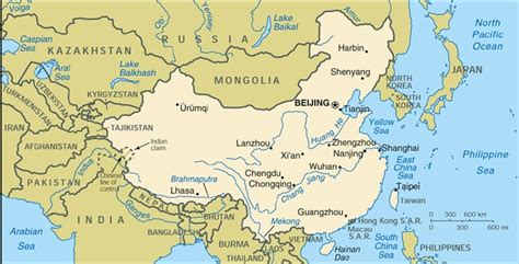 Detailed large political map of china showing names of capital city, towns, states, provinces and boundaries with neighbouring countries. Chinese cities map 2010-2011 | Printable major China ...