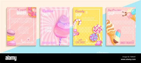 Set Of Bakerycandycotton Candyice Cream Flyers Stock Vector Image