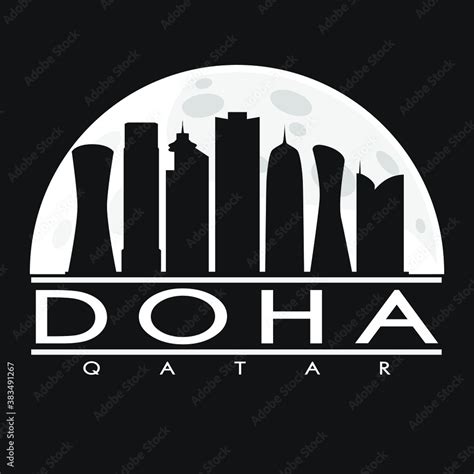 Doha Qatar Full Moon Night Skyline Silhouette Design City Vector Art