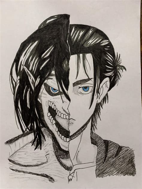 Eren Yeager And Attack Titan Sketch By Me Not Oc I Took The Reference