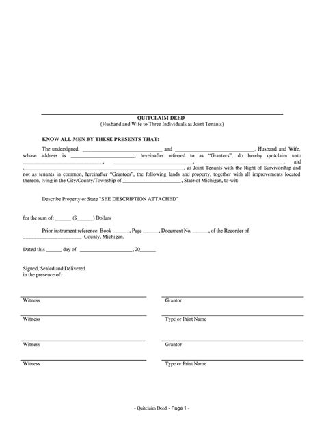 Michigan Quitclaim Deed From Husband And Wife To Three Individuals As