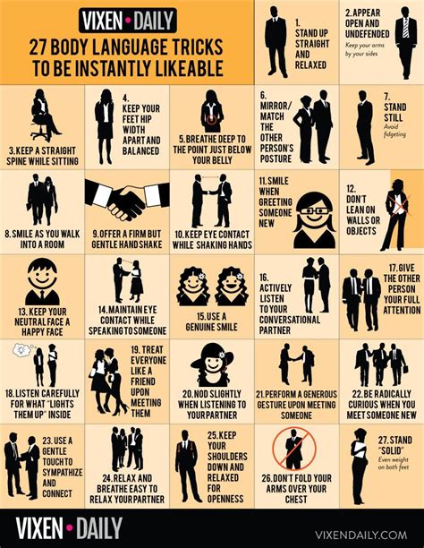 Body Language Tricks To Be Instantly Likeable Infographic Formation Management Confident