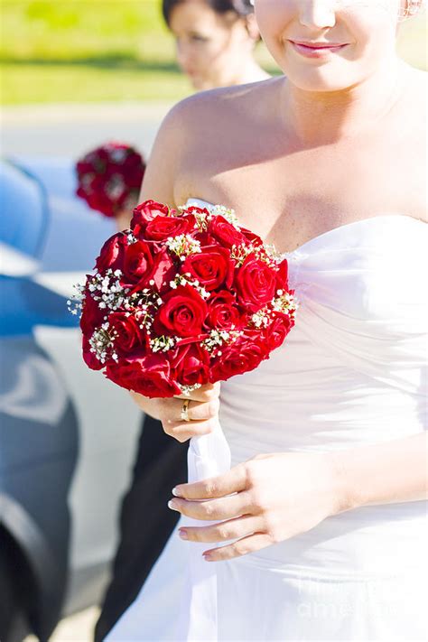 Bride Holding Red Rose Flower Bunch Photograph By Jorgo Photography