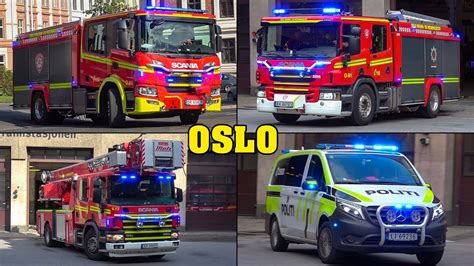Oslo Fire And Rescue Fire Trucks Responding From Station 1 And 9