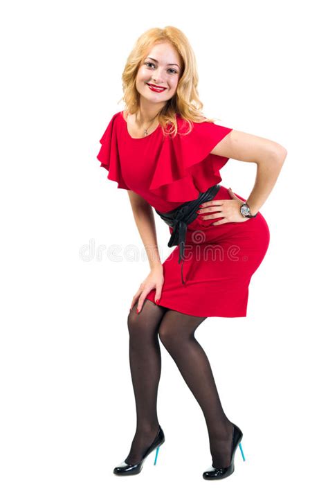 Beautiful Busyness Woman Blonde In Red Dress Stock Image Image Of