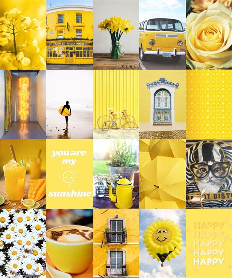 Sunshine Wall Collage Kit 50 Pcs Yellow Aesthetic Collage Etsy