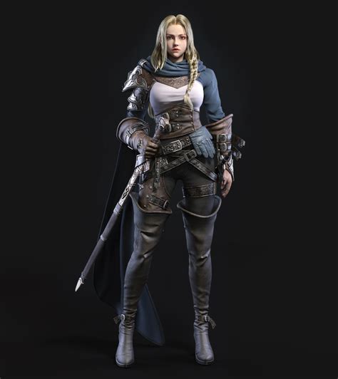 Wallpaper Cgi Women Warrior Blonde Long Hair Braids Armor Cape Boots Weapon Sword