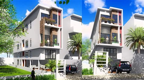 Sketchup 4 Story Narrow House Design 44x20m Youtube
