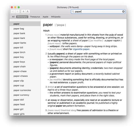 Screenshot Of Dictionary On An Apple Mac Taken On 26 September 2018 Sheet Of Paper Nouns