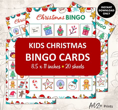 Printable Christmas Bingo Cards for Kids | 20 Cute Holiday Game Cards