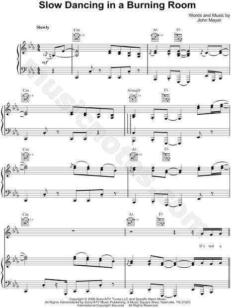 It's not a silly little moment, it's not the storm before the calm. John Mayer "Slow Dancing In a Burning Room" Sheet Music in ...