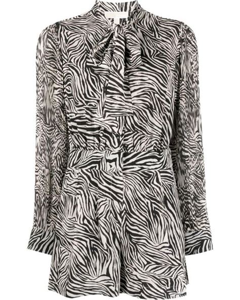 Michael Michael Kors Synthetic Zebra Print Pussy Bow Playsuit In Black