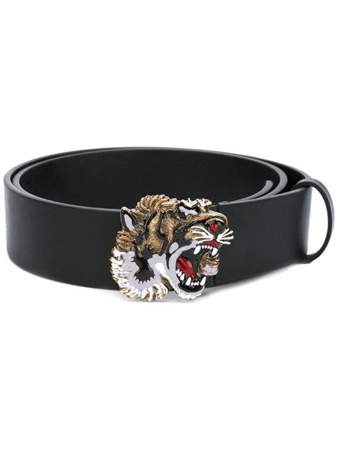 Gucci Leather Tiger Head Buckle Belt In Black For Men Lyst