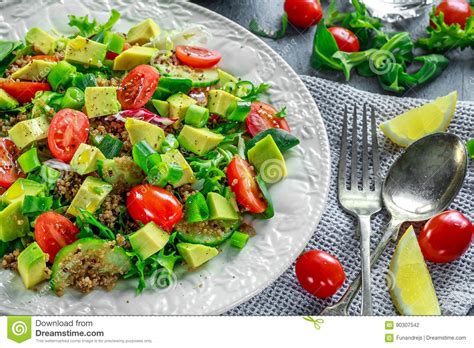 Quinoa Tabbouleh Salad With Avocado Tomatoes Cucumber