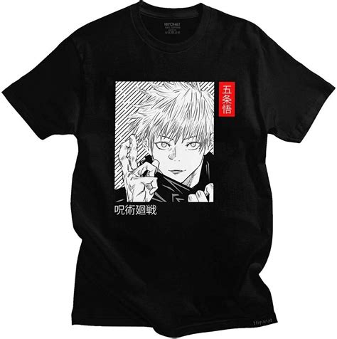 Jujutsu Kaisen Tshirts Men Cotton Japan Anime Manga T Shirt Gojo Satoru Tee Tops O Neck Short